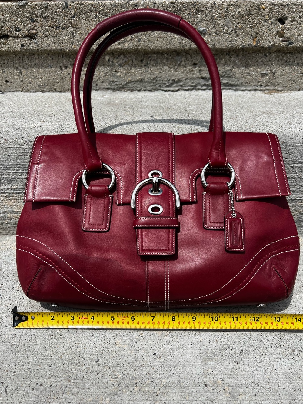 Coach Burgundy Red Leather Satchel with Silver Hardware - Picture 3 of 14